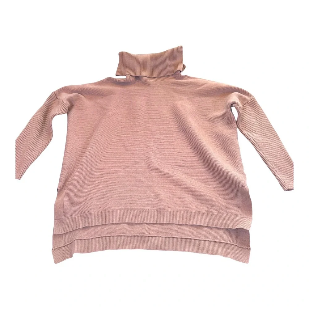 Women's Oversized‎ Turtleneck Sweater Ribbed Pink Knit Size L Minimalist Cozy